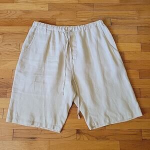 Neiman Marcus Linen Pull On Shorts Beige High Rise Lagenlook Minimalist Travel